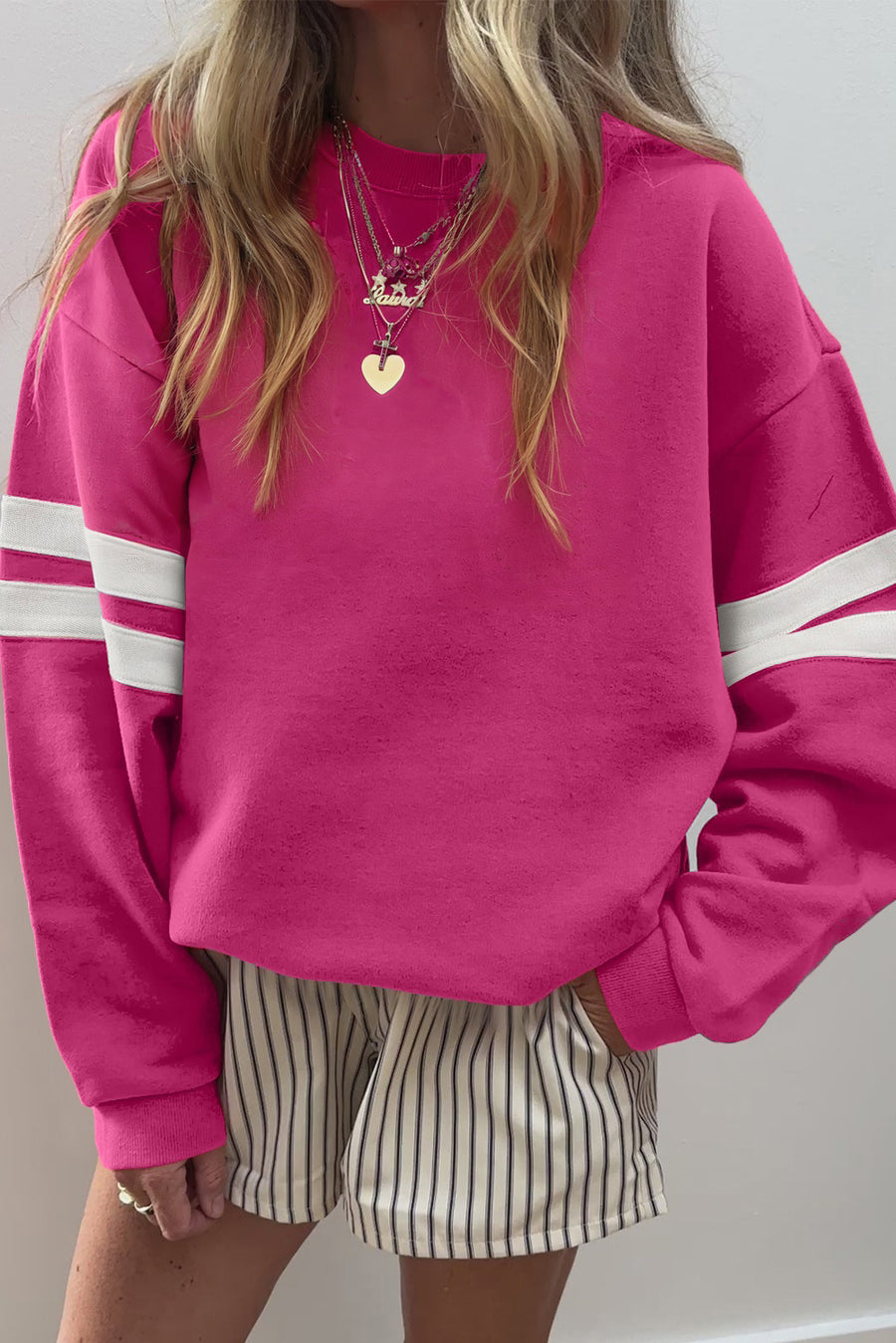 Varsity Striped Sleeve Loose Fit Sweatshirt- 8 Colors