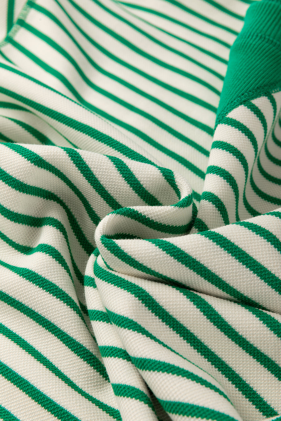 Green Striped Contrast Trim Long Sleeve Shirt