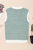 Striped Contrast Trim Sleeveless Collared Sweater- 3 Colors