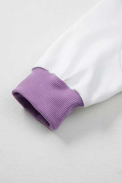 Blue Colorblock Patchwork Round Neck Pullover Sweatshirt