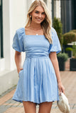 Valerian Square Neck Ruched Puff Sleeve Romper