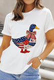 White Faux Patchwork American Print Goose Graphic T-Shirt