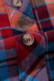 Red Plaid Print Drop Sleeve Loose Shirt Shacket