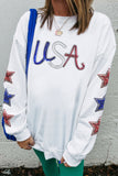 White Sequin USA Star Patch Sleeves Relaxed Fit Sweatshirt