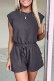Cut-Out Back Drawstring Knit Romper- 2 Colors