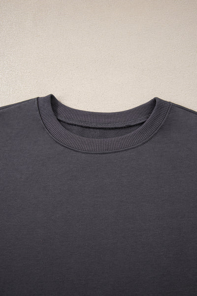 Navy Blue Preppy Striped Sleeve Loose Sweatshirt