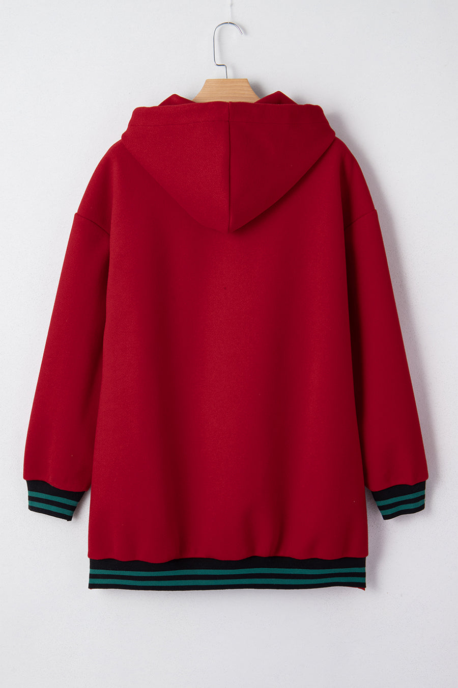 Contrast Cuff Drop Shoulder Zip-Up Tunic Hoodie- 3 Colors