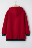 Contrast Cuff Drop Shoulder Zip-Up Tunic Hoodie- 3 Colors