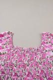 Plus Size Pink Floral Smocked Puff Sleeve Maxi Dress