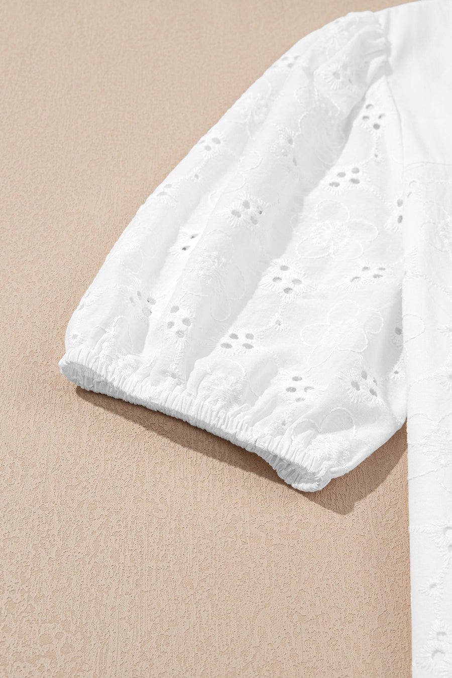 V-Neck Short Sleeve Eyelet Button-Up Blouse- 3 Colors