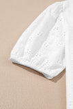 V-Neck Short Sleeve Eyelet Button-Up Blouse- 3 Colors