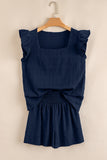Textured Ruffle Blouse and Shirred High-Waist Shorts Set- 5 Colors