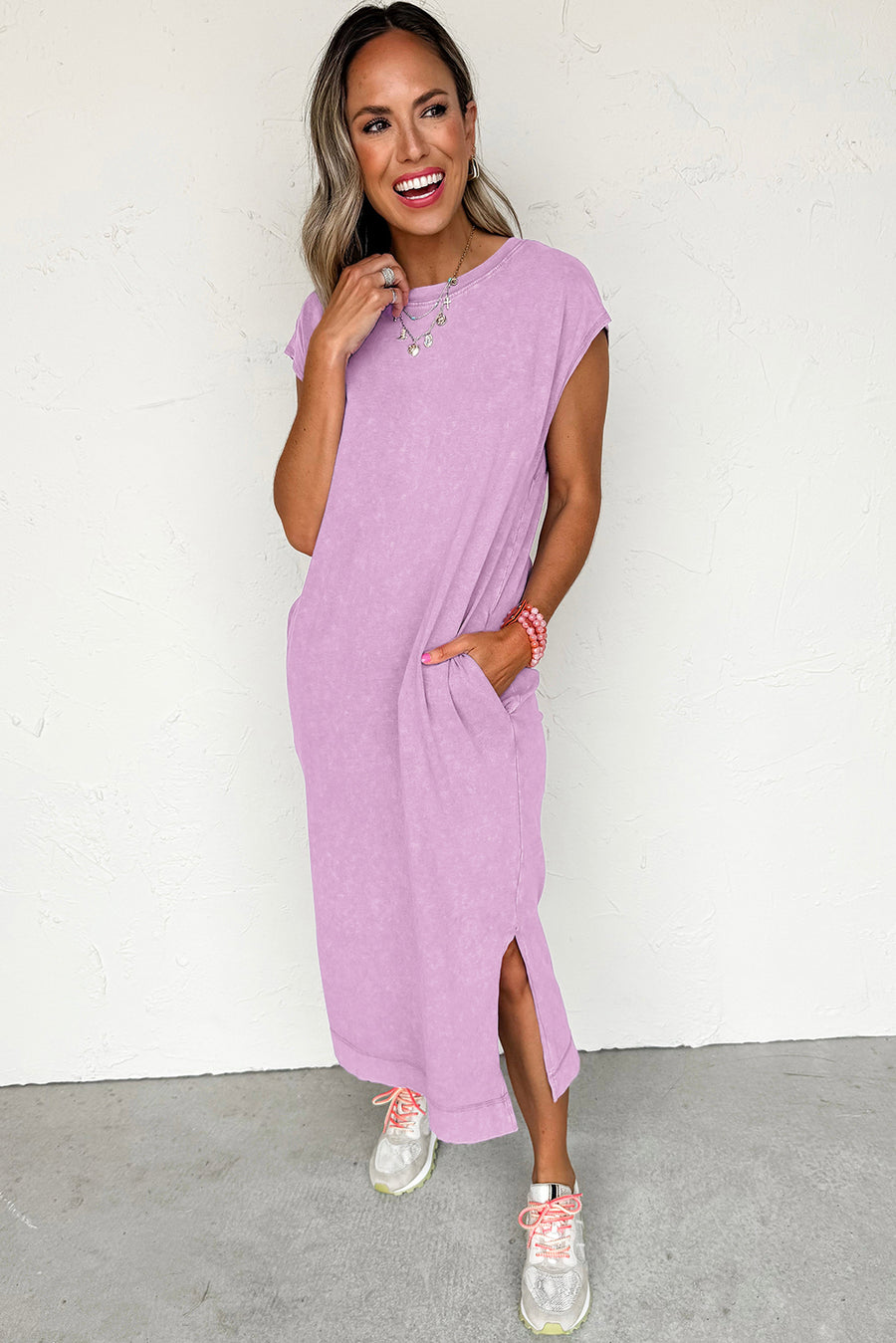 Mineral Wash T-Shirt Dress with Pockets- 3 Colors
