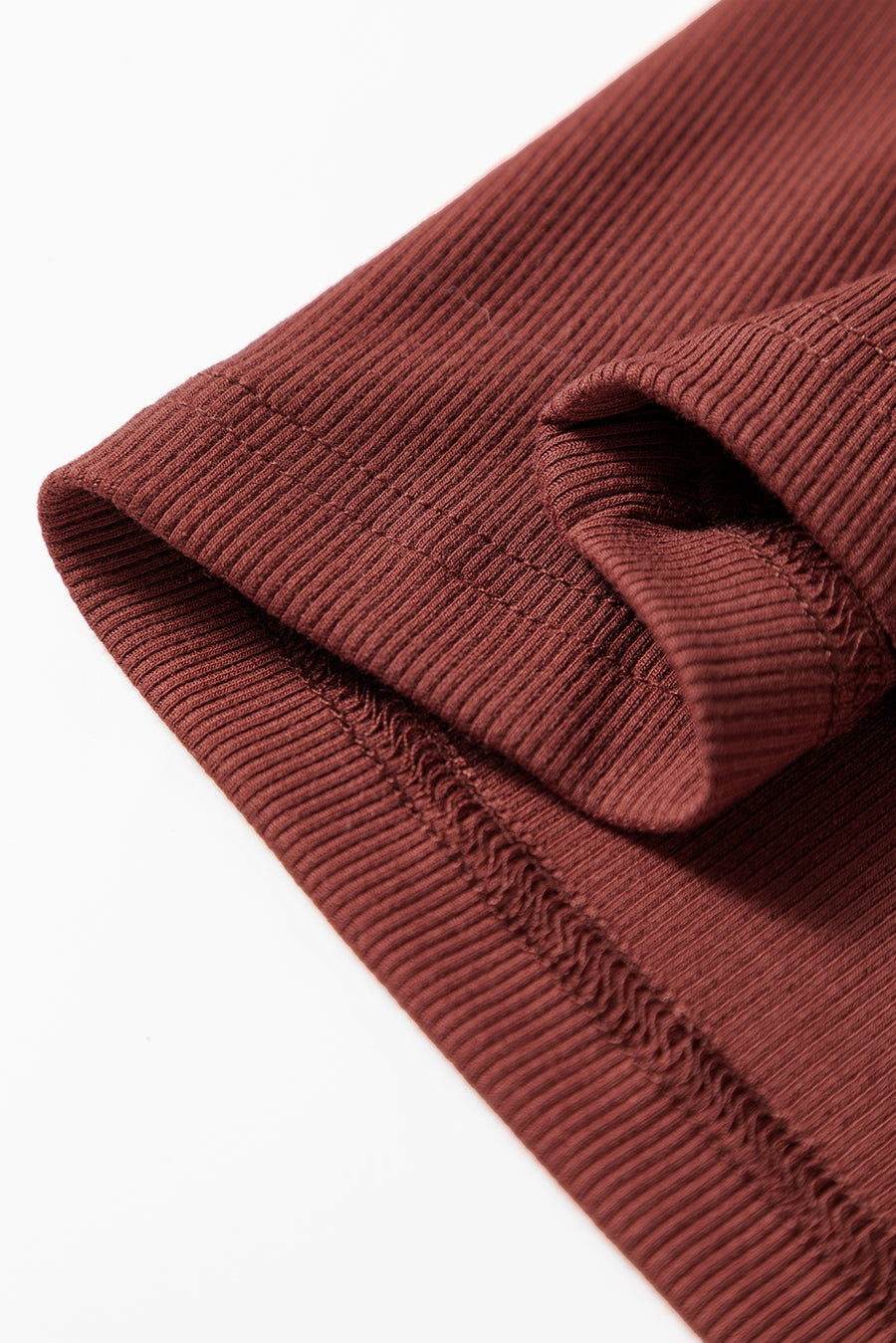 Burgundy Ruched Sweetheart Neck Ribbed Long Sleeve Top