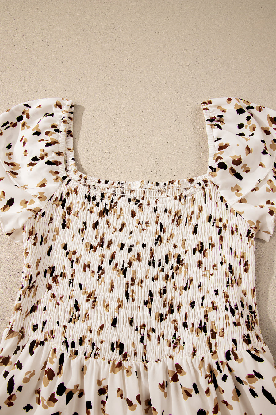 Floral Print Smocked Ruffle Sleeves Dress B