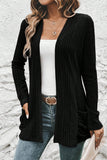 Stone Blue Ribbed Open Front Knitted Top with Pockets