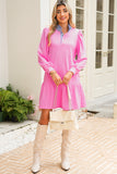 Striped Collar Long Sleeve Ruffle Hem Dress- 2 Colors