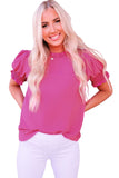 Hot Pink Smocked Short Puff Sleeve Blouse