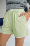Gingham Button Detail Lace Trim Boxer Shorts- 2 Colors