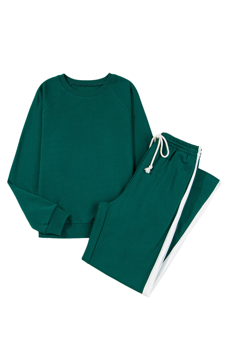 Green Varsity Striped Pullover Top & Loose Drawstring Pants Set