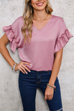Toadstool Satin Ruffle Sleeve V-Neck Blouse