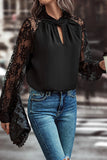 Black Keyhole Lace Splicing Raglan Sleeve Blouse