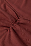 Burgundy Ruched Sweetheart Neck Ribbed Long Sleeve Top
