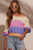 Color Block Patchwork Drop Shoulder Cropped Sweatshirt
