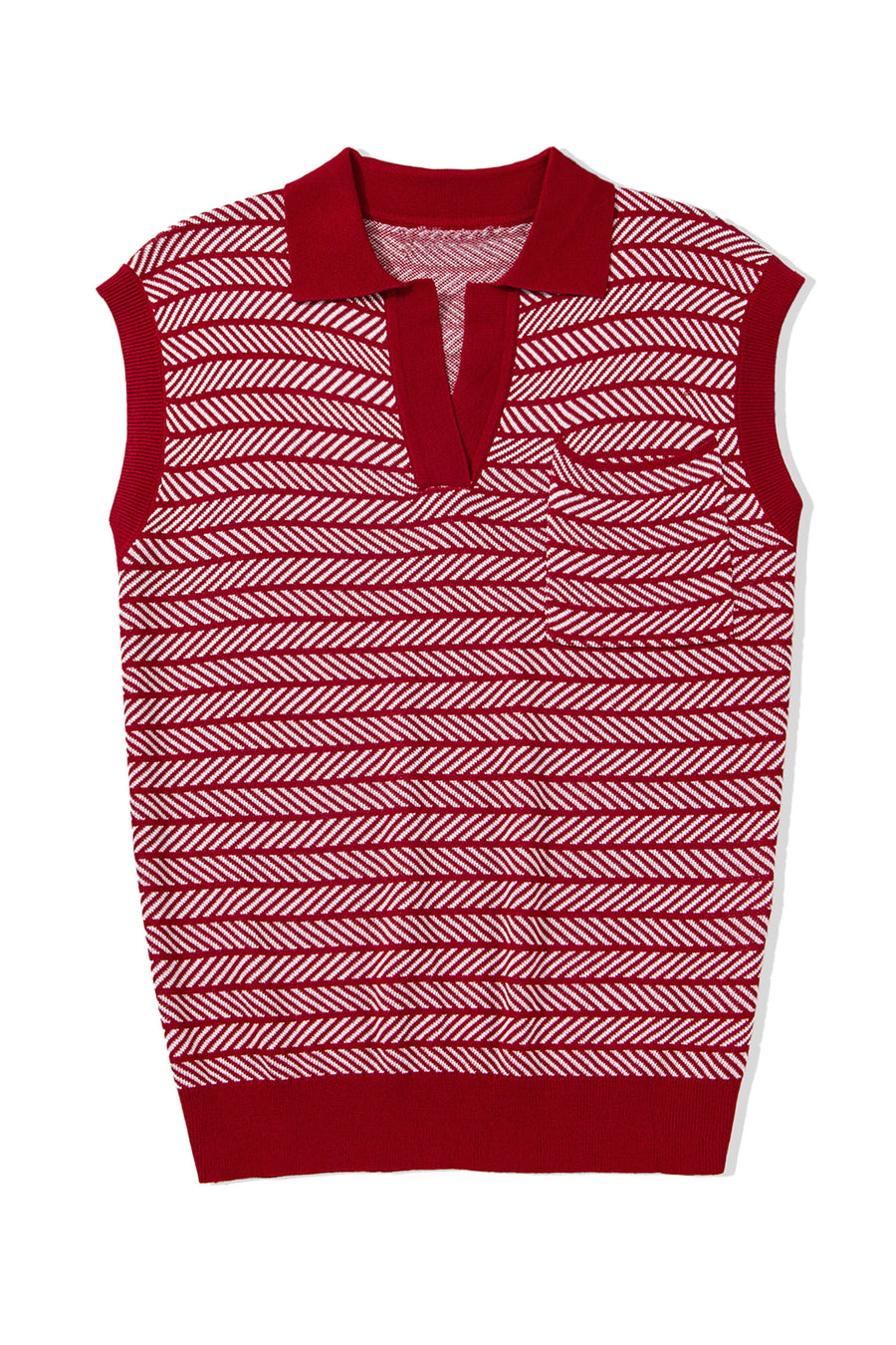Striped Contrast Trim Sleeveless Collared Sweater- 3 Colors