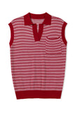 Striped Contrast Trim Sleeveless Collared Sweater- 3 Colors