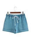 Drawstring Elastic Waist Denim Shorts