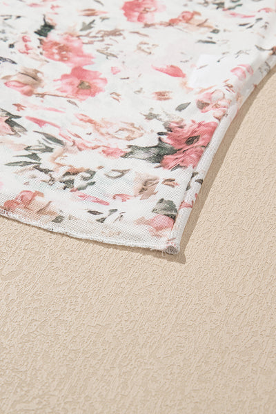 Floral Mesh Mock Neck Long Sleeve Blouse- 2 Colors