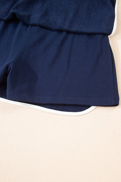 Tillandsia Purple Varsity Stripe Detail Drop Shoulder Pullover Mini Skort Set