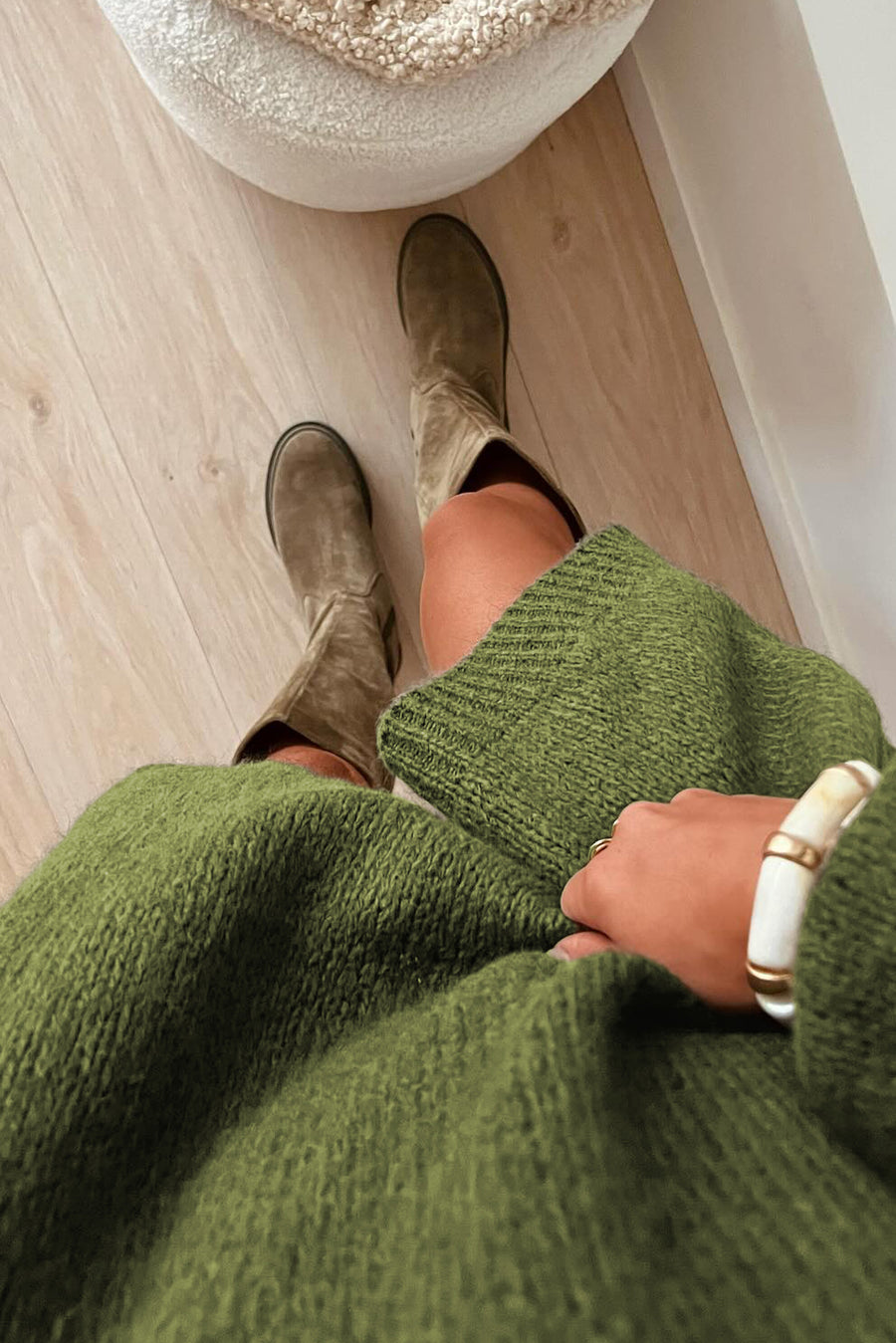 Green Oversized Drop Shoulder Slouchy Sweater Dress