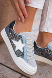 Glitter & Star Patchwork PU Leather Sneakers- Blue Multi
