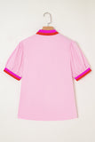 Puff Sleeve Color Block V-Neck Blouse- 2 Colors