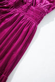 Velvet Puff Short Sleeve Smocked Waist Tiered Maxi Dress with Pockets- 3 Colors