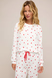 Red Heart Print Long Sleeve Crew Neck Top and Pants Set