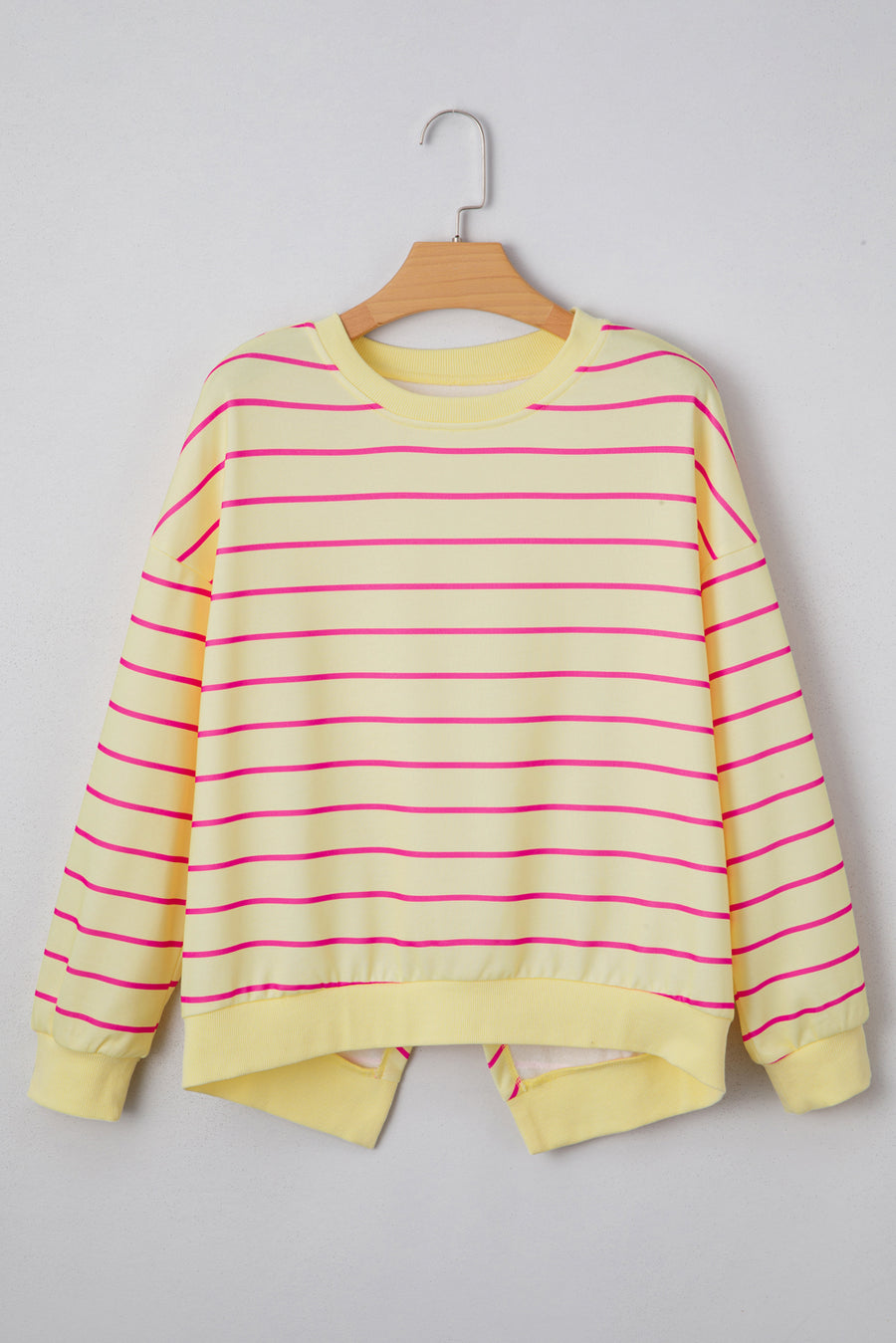 Striped Overlap Back Drop Shoulder Pullover Sweatshirt- 2 Colors