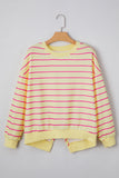 Striped Overlap Back Drop Shoulder Pullover Sweatshirt- 2 Colors