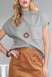 Green Pocket Ribbed Knit Short Sleeve Sweater- 9 Colors