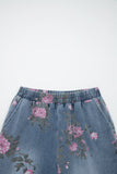 Floral Print Elastic Waist Pull-On Jeans