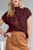 Green Pocket Ribbed Knit Short Sleeve Sweater- 9 Colors