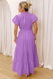 V-Neck Puff Sleeve High-Waist Tiered Maxi Dress- 3 Colors