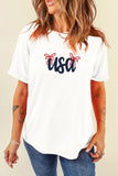 White USA Lettering Bow Embroidered T-Shirt