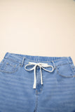 Plus Size Acid Wash Lace-Up Jeans- 4 Colors