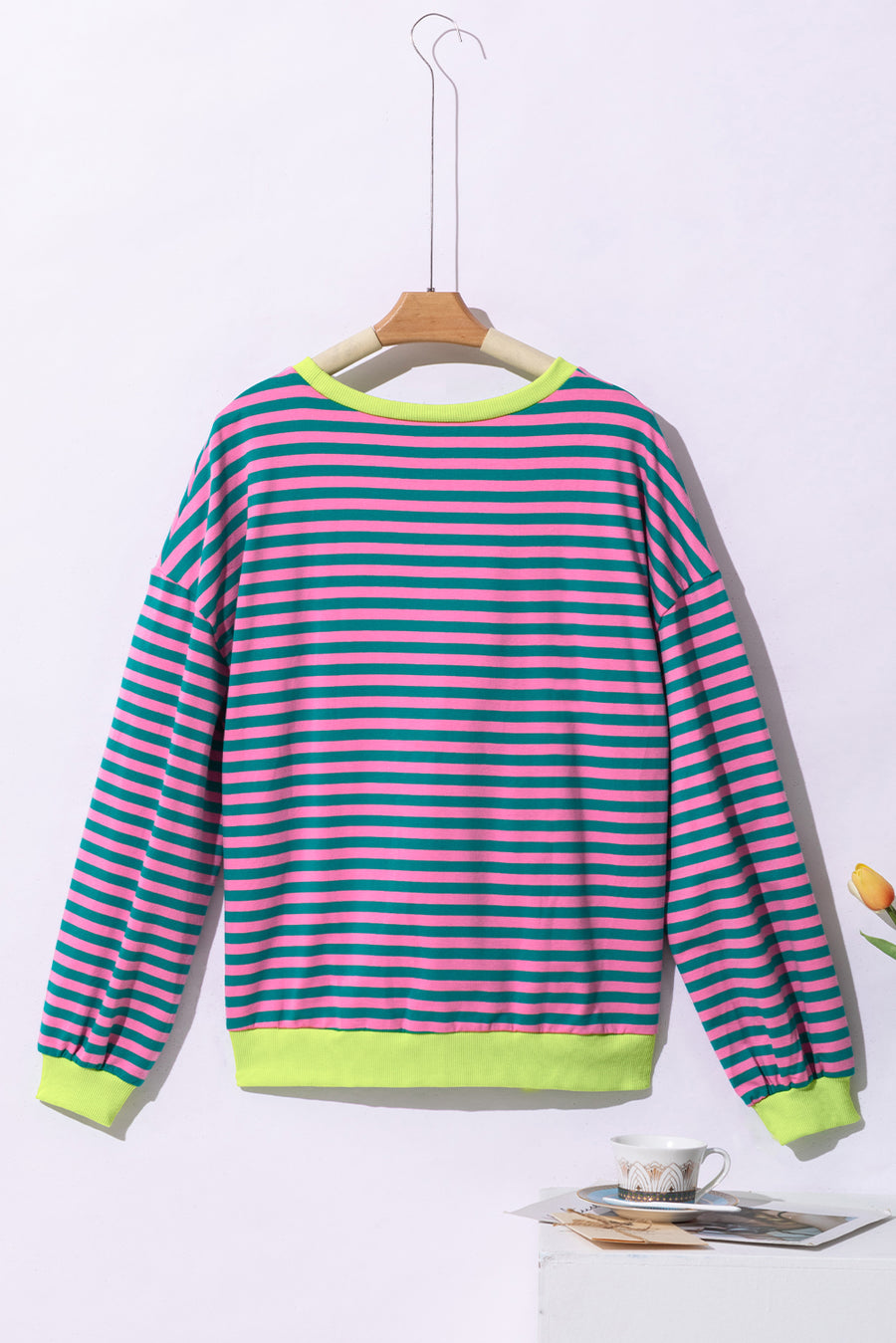 Striped Contrast Trim Oversized Sweatshirt- 4 Colors