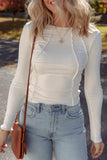 White Exposed Seam Ribbed Knit Slim Fit Long Sleeve Top