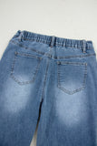 Stone Blue Star Patchwork Light Wash Wide Leg High-Waist Jeans