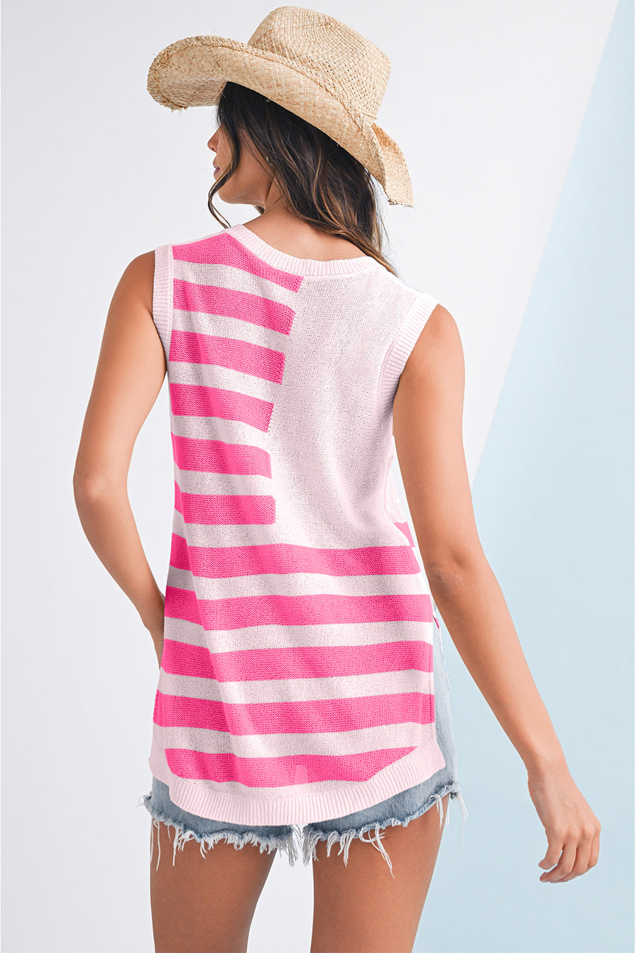 American Flag Notched Neck Loose Knit Vest- 2 Colors